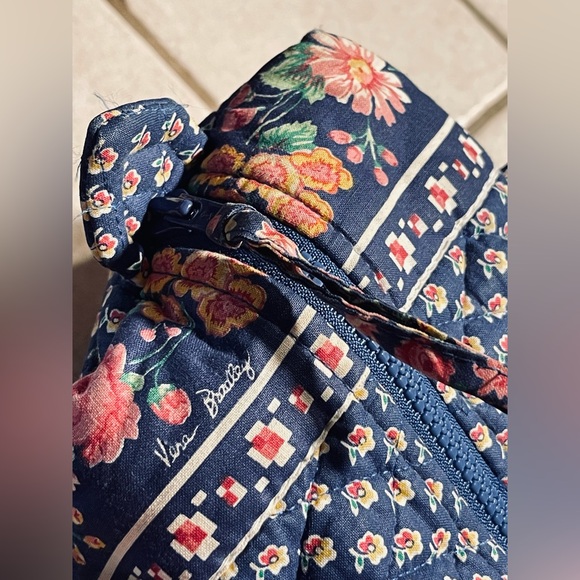 90s Vintage Vera Bradley Mini Duffel in Indiana Pattern Royal Blue Pocket Sides - Picture 8 of 17